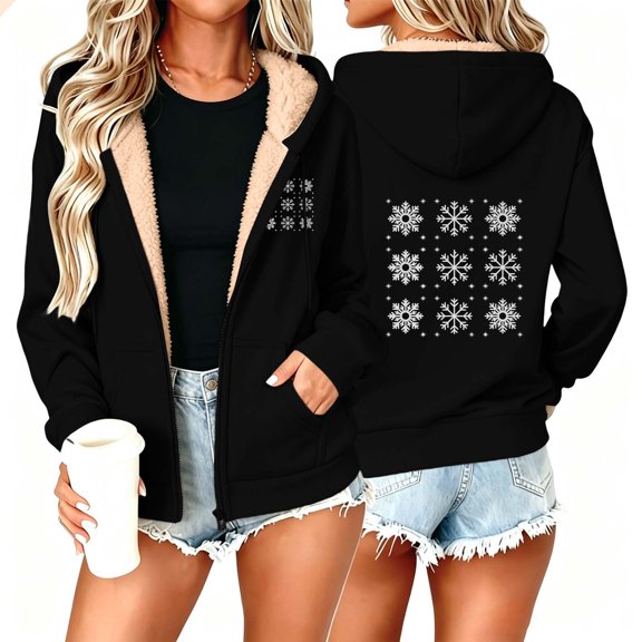 Mifsaly Womens Warm Christmas Sweatshirts Sherpa Fleece Lined Snowflakes Graphic Zip Up Hoodies Winter Funny Festival Indoor Outdoor Athletic Jackets