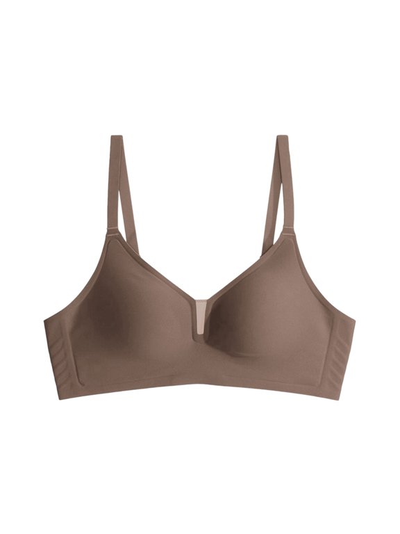 Womens Wireless Bra with V Neck Smooth Molded Cups Thin Adjustable Straps and Wide Side Bands Comfortable Everyday Bralette for Layering Lounging and Daily