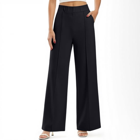 Mifsaly Womens Work Pants Business Casual Straight Leg Slacks Front Seam Stretch Elegant Comfortable Office Casual Trousers with Pockets Black,M