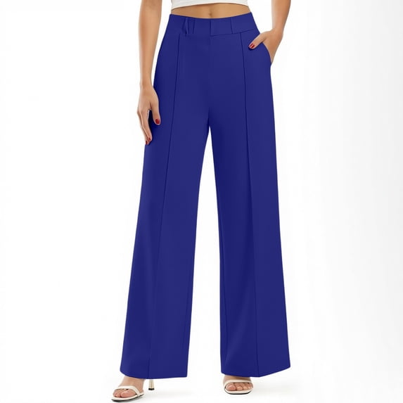 Mifsaly Womens Work Pants Business Casual Straight Leg Slacks Front Seam Stretch Elegant Comfortable Office Casual Trousers with Pockets Blue,S