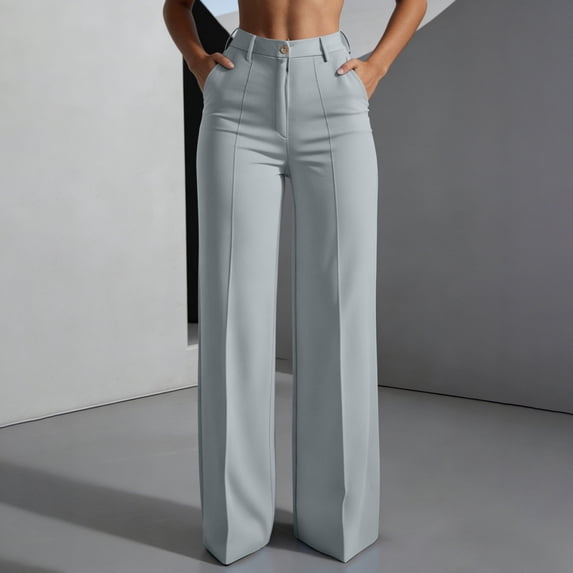 Mifsaly Womens Work Pants High Waisted Wide Leg Dressy Pants with Pockets Button Front Flowy Office Work Flattering Business Casual Office Outfits Gray,XL