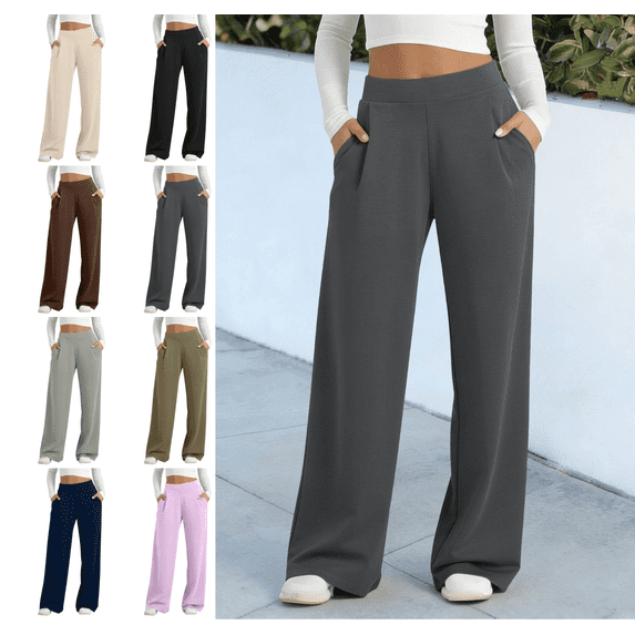 Mifsaly Womens Yoga Pants with Pockets High Waisted Wide Leg Workout Pant Lightweight Casual Summer Clothes 2026 Dark Gray,S