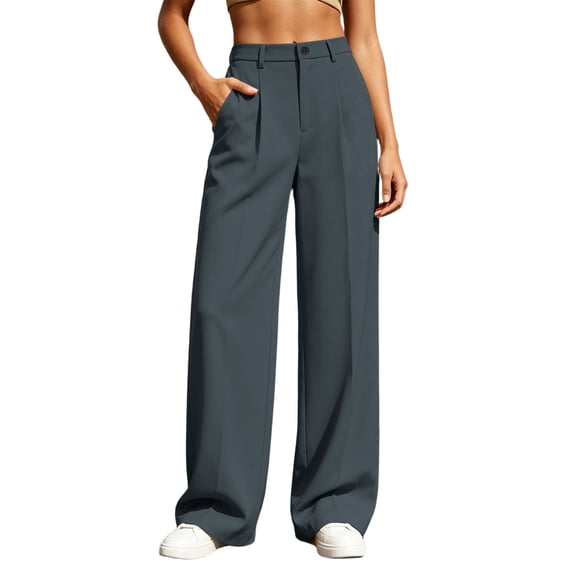 Mifsaly Work Pants for Women Office High Waisted Wide Leg Trousers Front Pleated Business Casual Slacks with Pockets Gray,M