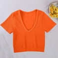 thumbnail image 1 of Mifsaly Yoga Crop Tops for Women Slim Fit Ribbed Short Sleeve Cropped T-Shirt Breathable Soft Stretchy Seamless Athletic Workout Tee Orange,M, 1 of 6