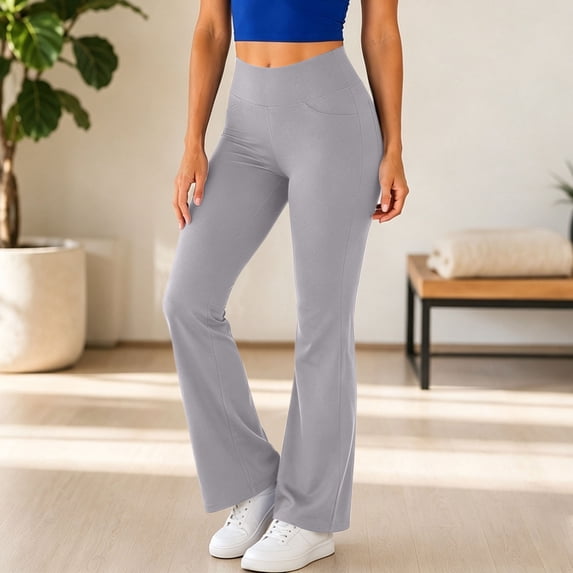 Mifsaly Yoga Pants for Women High Waisted Flare Leggings Soft Stretchy Workout Activewear with Pockets Gray,S
