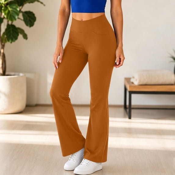 Mifsaly Yoga Pants for Women High Waisted Flare Leggings Soft Stretchy Workout Activewear with Pockets Orange,L