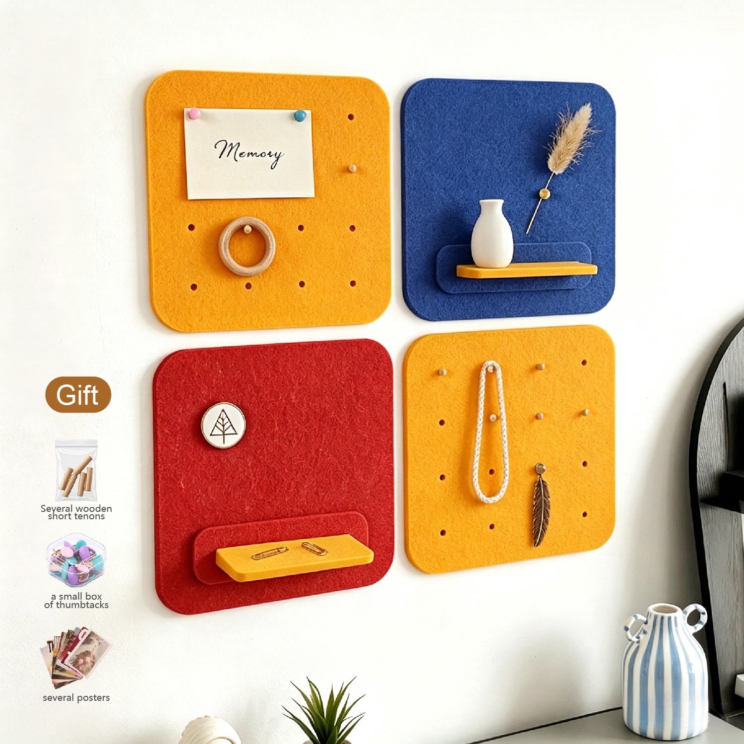 Mifurn 11.8''*11.8'' Felt Bulletin Board, 3 Colors, 4 Pack