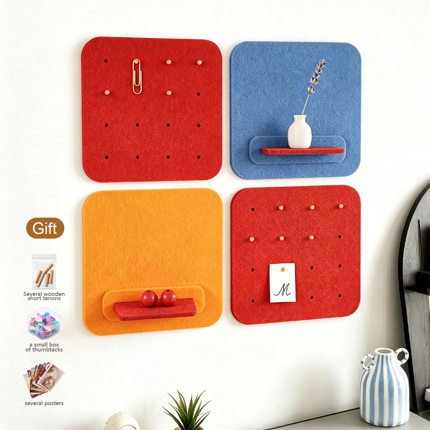 Mifurn 11.8''*11.8'' Felt Bulletin Board, 3 Colors, 4 Pack