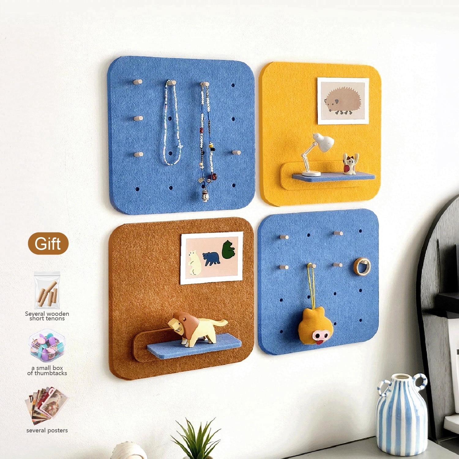 Mifurn 11.8''*11.8'' Felt Bulletin Board, 3 Colors, 4 Pack
