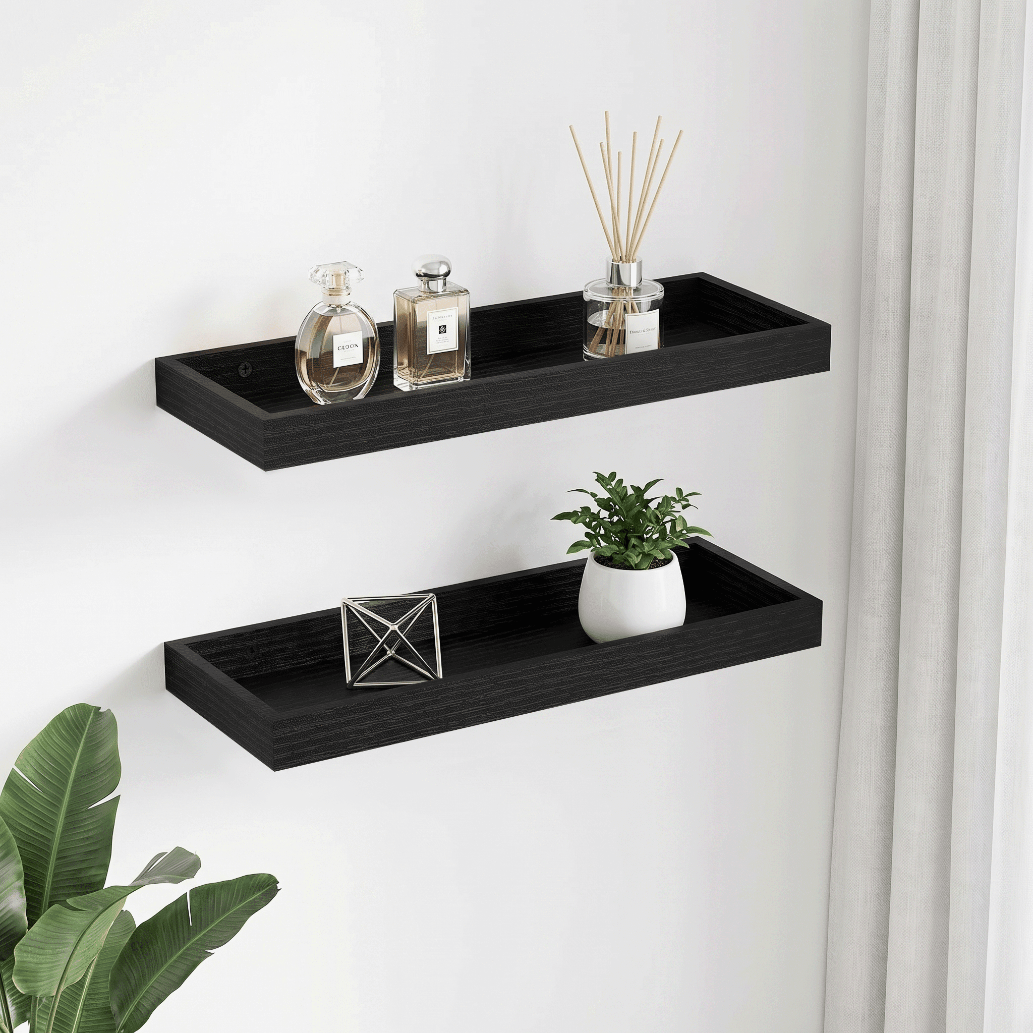 Mifurn 15.7" Floating Shelves for Wall, with Raised Lip, Set of 2, Black