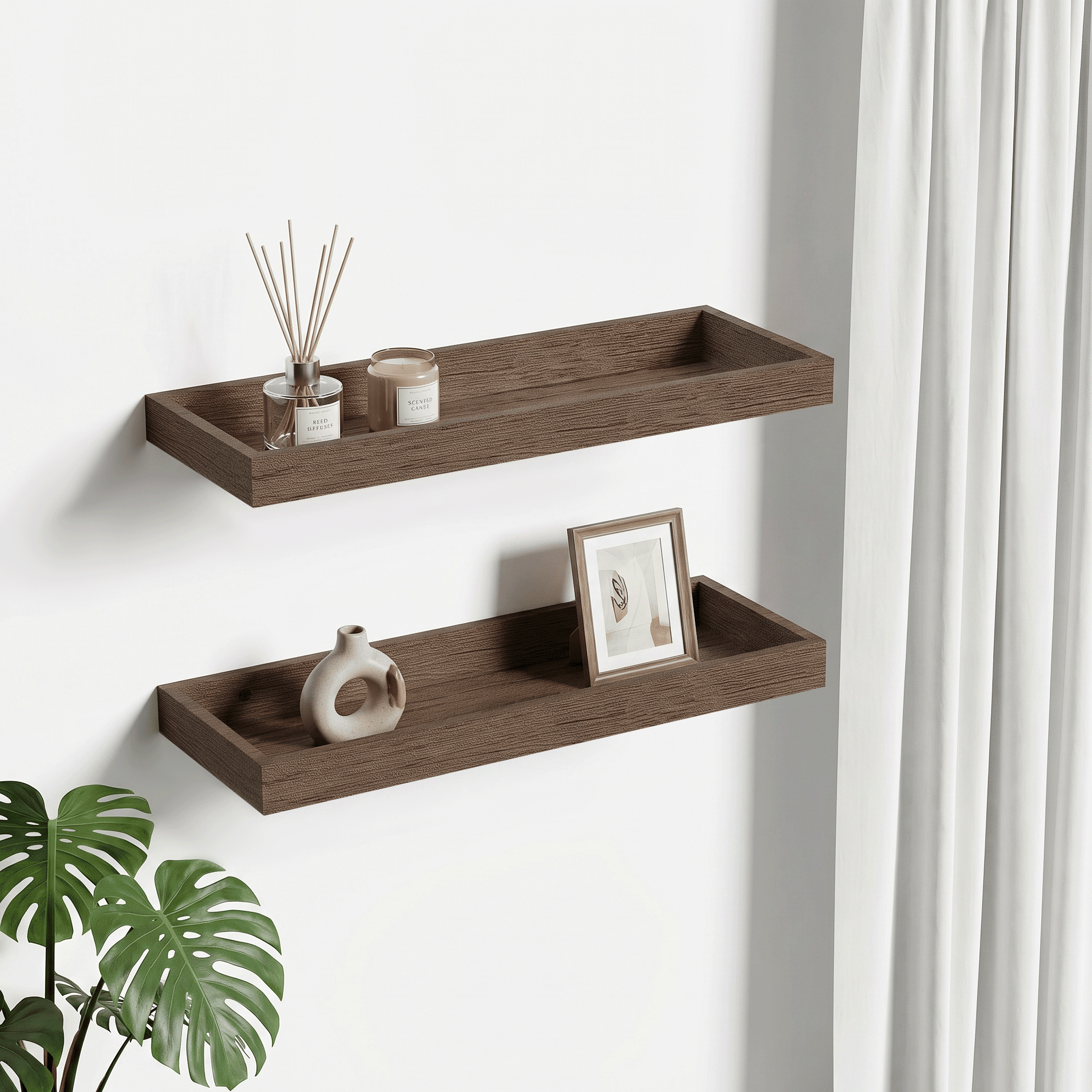 Mifurn 15.7" Floating Shelves for Wall, with Raised Lip, Set of 2, Gray