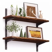 Mifurn 2-Tier Floating Shelves for Wall, 23.6" Adjustable Wall Track Wood Shelves, Rustic Brown