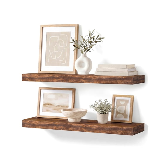 Mifurn Rustic Brown 23.6'' Floating Shelves for Wall, Set of 2 Wall Mounted Wood Shelves for Bedroom, Bathroom, Kitchen