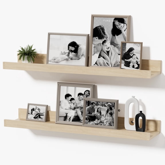 Mifurn Oak Wood Floating Shelf for Wall, 23.6 Inch Picture Ledge, Set of 2 for Bedroom and Living Room