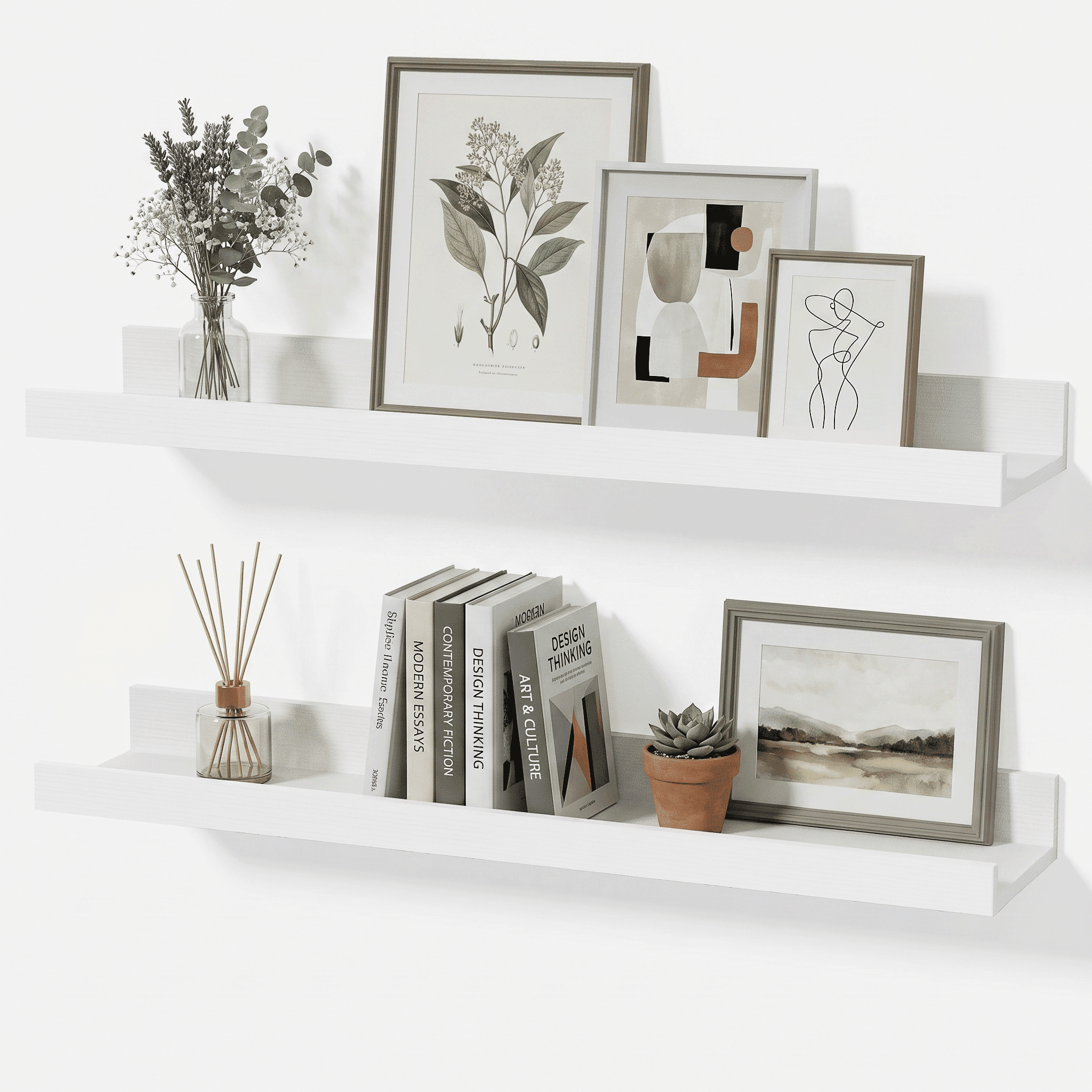 Mifurn 23.6'' Wood Floating Shelves for Wall Picture Ledge Shelves, Set of 2, White