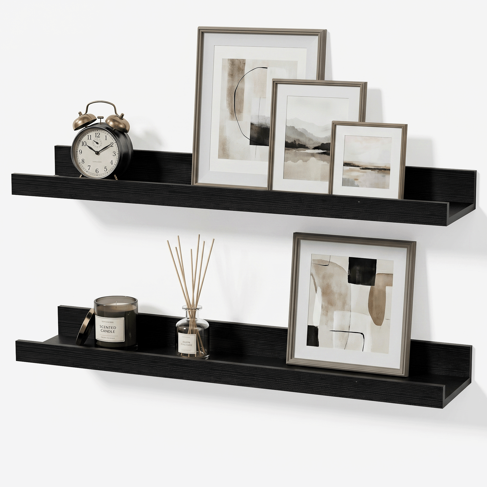 Mifurn 24'' Wood Floating Shelves for Wall Picture Ledge Shelves, Set of 2, Black
