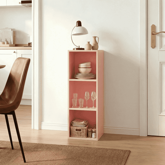 Mifurn 3-Tier Bookshelf Open Shelf Bookcase, Pink