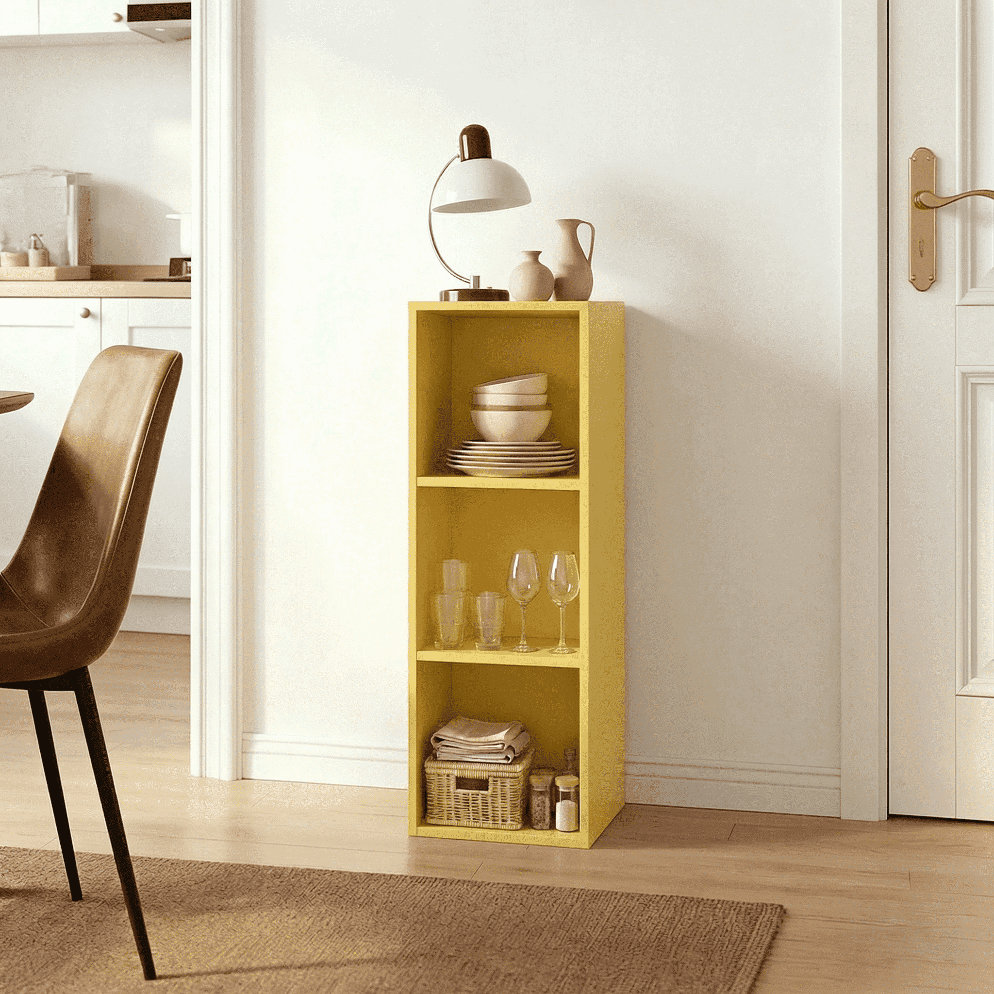 Mifurn 3-Tier Bookshelf Open Shelf Bookcase, Yellow