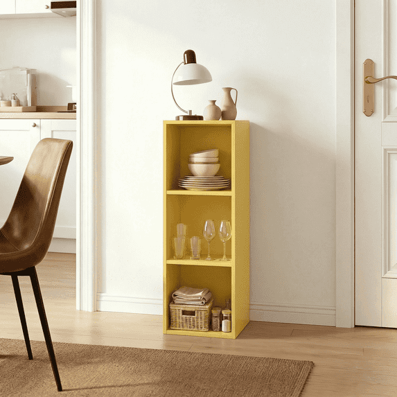 Mifurn 3-Tier Bookshelf Open Shelf Bookcase, Yellow