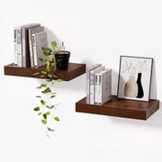 Mifurn Walnut 11.8 Small Floating Shelves for Wall, Set of 2 Wall Mounted Wood Shelves for Bedroom, Bathroom, Kitchen