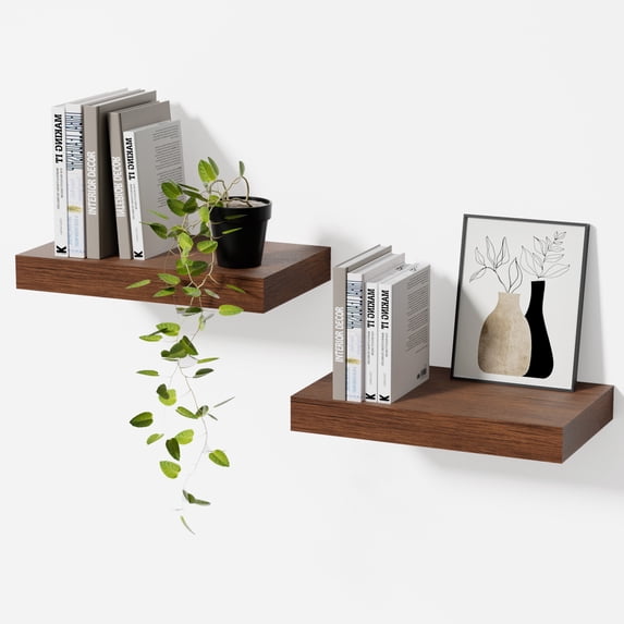 Mifurn 11.8'' Small Floating Shelves for Wall, Set of 2, Walnut