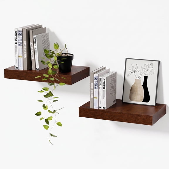 Mifurn 11.8'' Small Floating Shelves for Wall, Wall Mounted Wood Shelves for Bedroom, Bathroom, Kitchen, Set of 2, Walnut