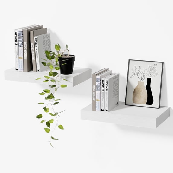 Mifurn White 11.8'' Small Floating Shelves for Wall, Set of 2 Wall Mounted Wood Shelves for Bedroom, Bathroom, Kitchen