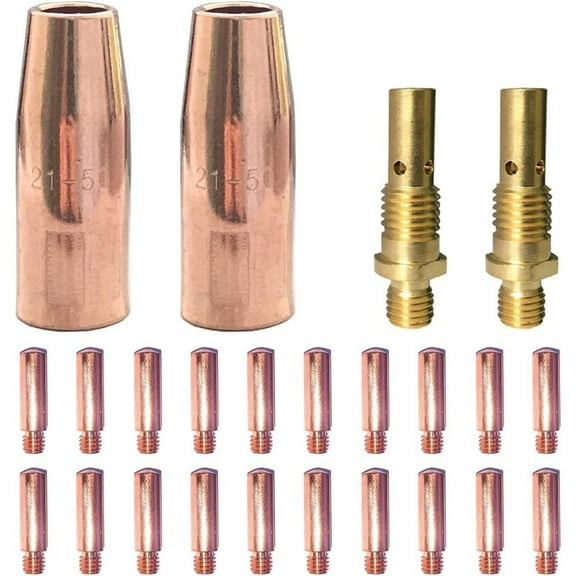 Mig Welding Gun Accessory 0.035" Kit for Lincoln Magnum 100L or Tweco Mini/#1 Mig Gun: 20pcs Contact Tips 11-35 0.035" + 2pcs Gas Nozzles 21-50 1/2" + 2pcs Gas Diffusers 35-50