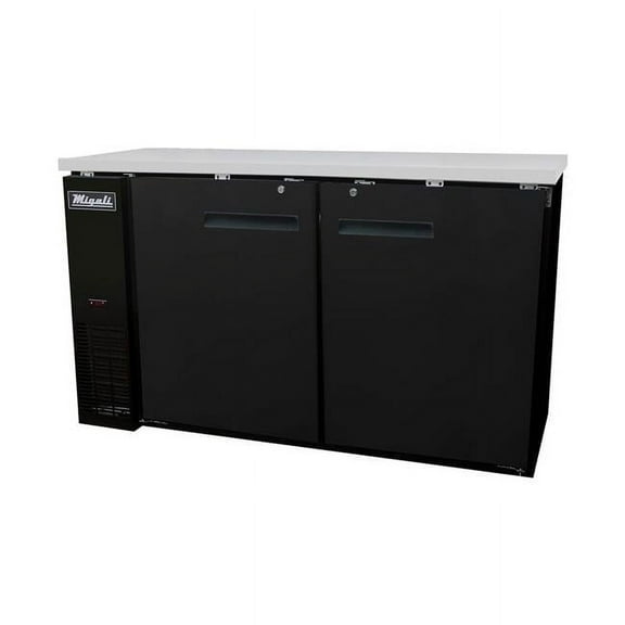 Migali  60.8 in. 15.8 cu. ft. Competitor Series Refrigerated Back Bar Cabinet 2 Solid Doors, Black & Stainless Steel