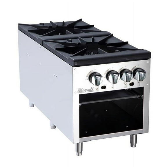 Migali C-SPS-2-18 18 in. 40000 BTU Competitor Series 2 Burners Stock Pot Stove, Stainless Steel