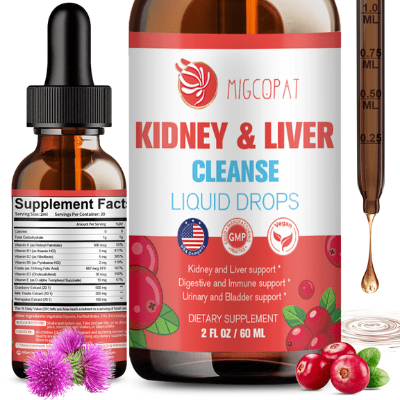 Migcopat Kidney & Liver Cleanse Detox & Repair Drops, Supports Liver, Kidney & Urinary Tract Health, 60ml