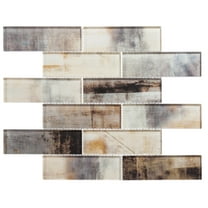 Migdal Camelot Brown 2-in. x 6-in. Brick Joint Wood Look Glossy Glass Mosaic Wall and Floor Tile