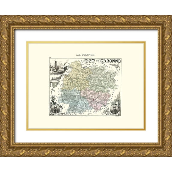 Migeon 14x11 Gold Ornate Wood Framed with Double Matting Museum Art Print Titled - Lot et Garonne Region France - Migeon 1869