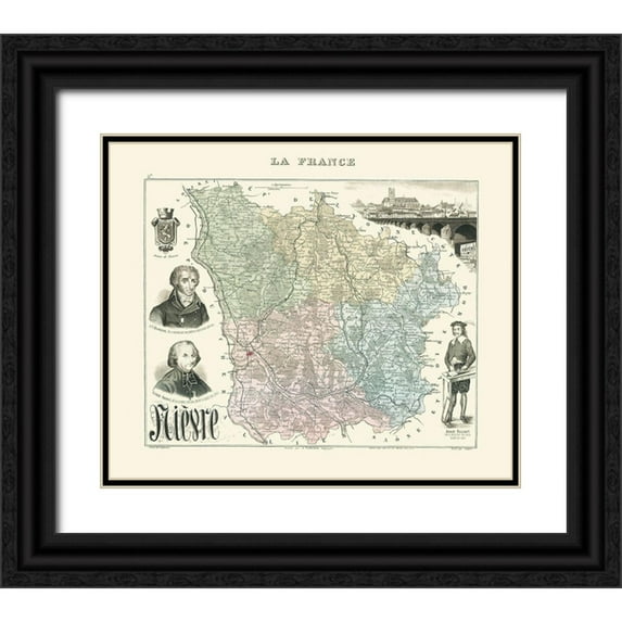 Migeon 14x12 Black Ornate Wood Framed with Double Matting Museum Art Print Titled - Nievre Region France - Migeon 1869