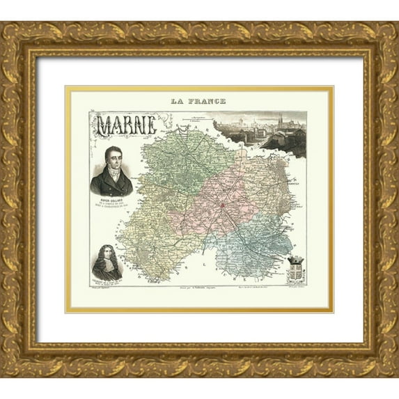 Migeon 17x15 Gold Ornate Wood Framed with Double Matting Museum Art Print Titled - Marne Region France - Migeon 1869