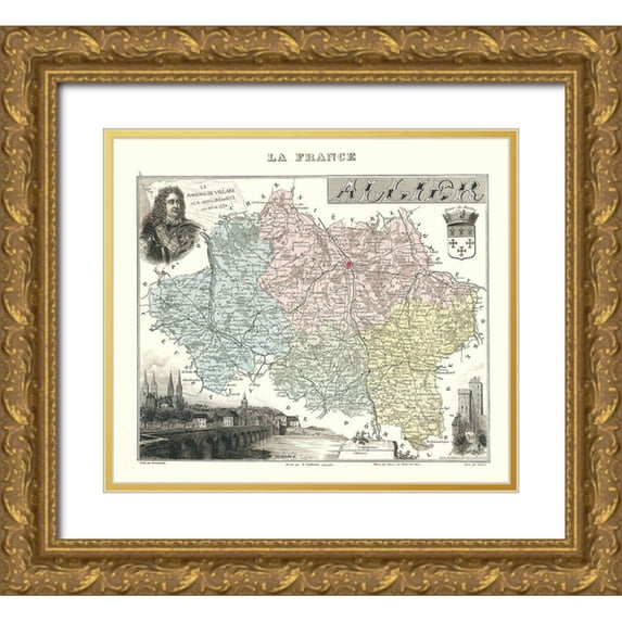 Migeon 22x20 Gold Ornate Wood Framed with Double Matting Museum Art Print Titled - Allier Region France - Migeon 1869
