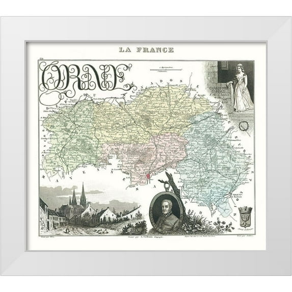 Migeon 22x20 White Modern Wood Framed Museum Art Print Titled - Orne Department France - Migeon 1869