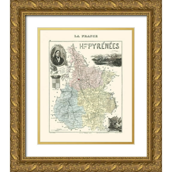Migeon 26x31 Gold Ornate Wood Framed with Double Matting Museum Art Print Titled - Hautes Pyrenees Department France - Migeon 1869