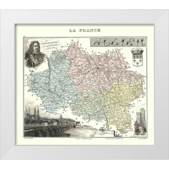 Migeon 29x26 White Modern Wood Framed Museum Art Print Titled - Allier Region France - Migeon 1869
