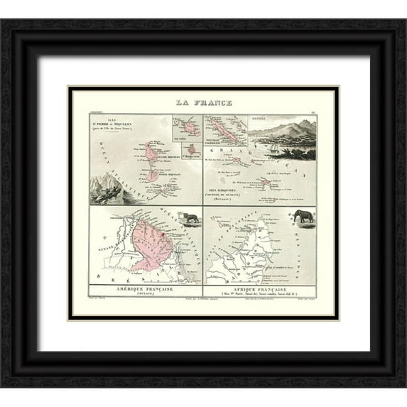 Migeon 30x26 Black Ornate Wood Framed with Double Matting Museum Art Print Titled - Caribbean French Island Colonies France