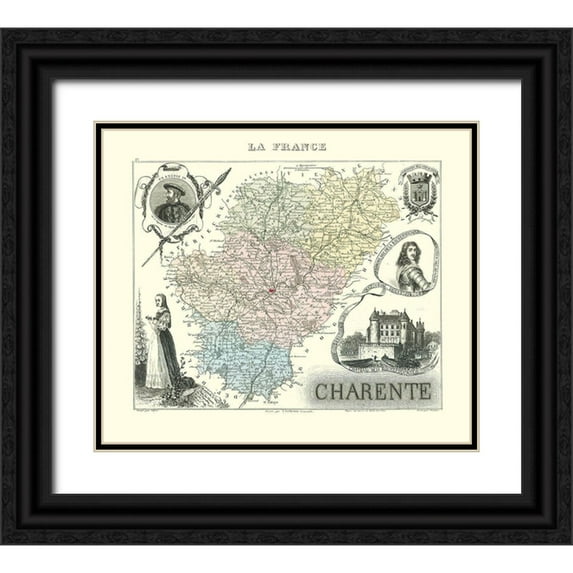 Migeon 30x26 Black Ornate Wood Framed with Double Matting Museum Art Print Titled - Charente Region France - Migeon 1869