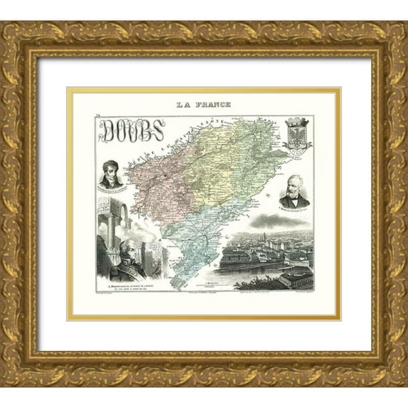 Migeon 30x26 Gold Ornate Wood Framed with Double Matting Museum Art Print Titled - Doubs Region France - Migeon 1869