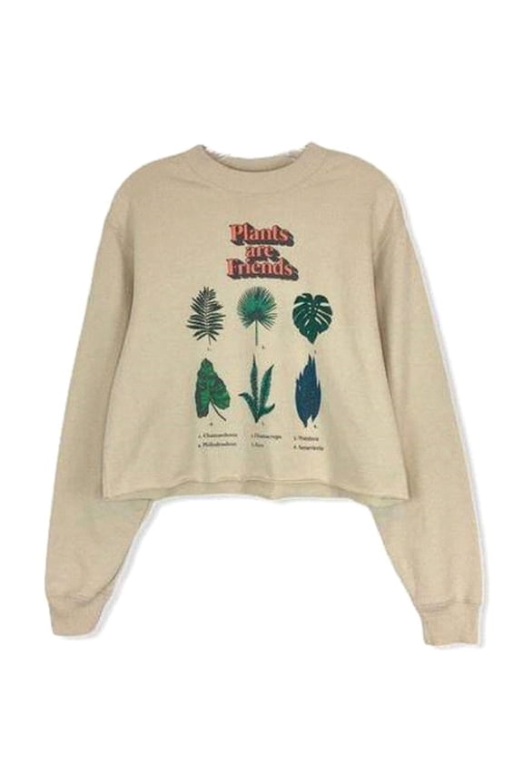 Might Fine "Plants are Friends" Junior Women's Crop Sweatshirt - XL