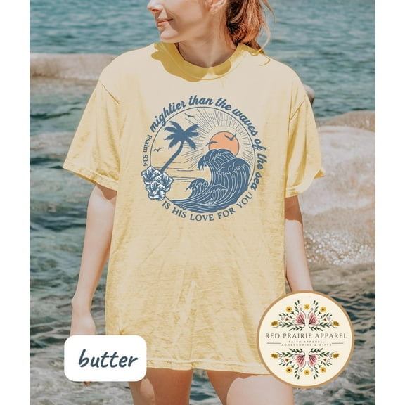 Mightier Than The Waves Shirt Christian Shirt Summer Christian Gift for Teen Boho Christian Clothes Beach Christian Merch