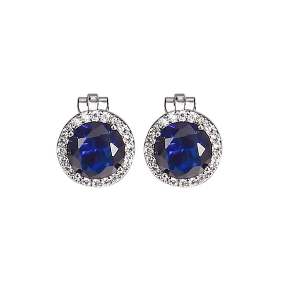 Mightlink 1 Pair Ear Clips Blue Non-Pierced Anti-slip Round Short Ear Decoration Stainless Alloy Bride Wedding Ear Studs Lady Ear Accessory