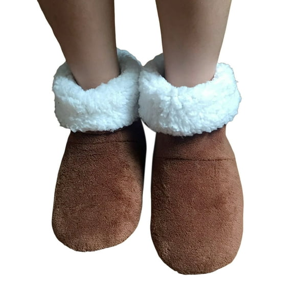 Mightlink 1 Pair Floor Boot Socks Non-slip Mid-calf Plush Lining Thickened Fuzzy Coldproof Solid Color Winter Thermal Women Men Indoor Shoes Socks for Home