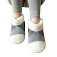 thumbnail image 1 of Mightlink 1 Pair Floor Shoes Socks Knitted Color Block Fuzzy Plush Lining Non-slip Silicone Keep Warm Cozy Winter Thermal Women Men Indoor Home Slipper Socks for Daily, 1 of 6