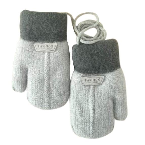 Mightlink 1 Pair Hanging Rope Halter Thickened Fleece Lining Winter Gloves Letter Logo Solid Color Baby Knitting Mittens