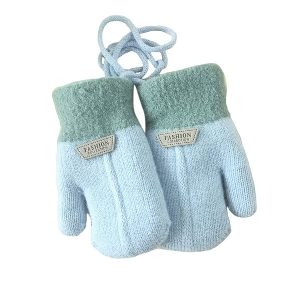 Mightlink 1 Pair Hanging Rope Halter Thickened Fleece Lining Winter Gloves Letter Logo Solid Color Baby Knitting Mittens