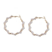 Mightlink 1 Pair Hoop Earrings Vintage C-shaped Big Round Electroplating Women Girl Faux Pearl Circle Earrings Jewelry Decoration Gifts for Daily Wear